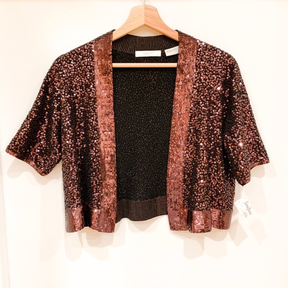 Neiman Marcus 100% Cashmere All Over Sequin Shrug - Picture 1 of 8